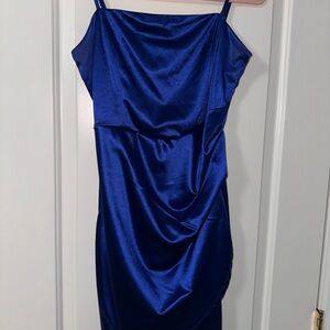 Blue Ruched Asymmetric Dress